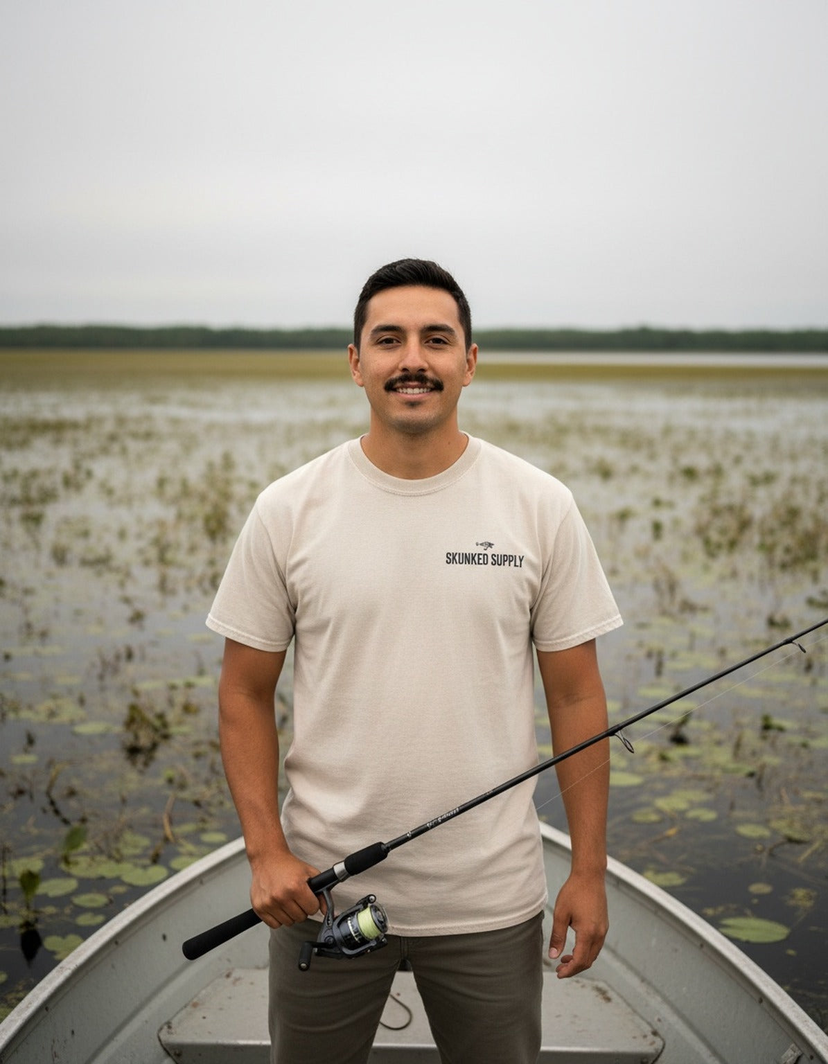 Pike Bite Club tee front view, small chest logo